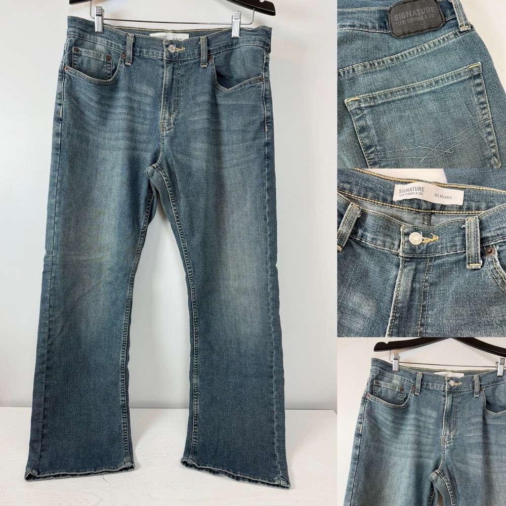 Mens Signature By Levi Strauss & Co. Blue Denim Jeans S61 Relaxed Fit Size 34x32